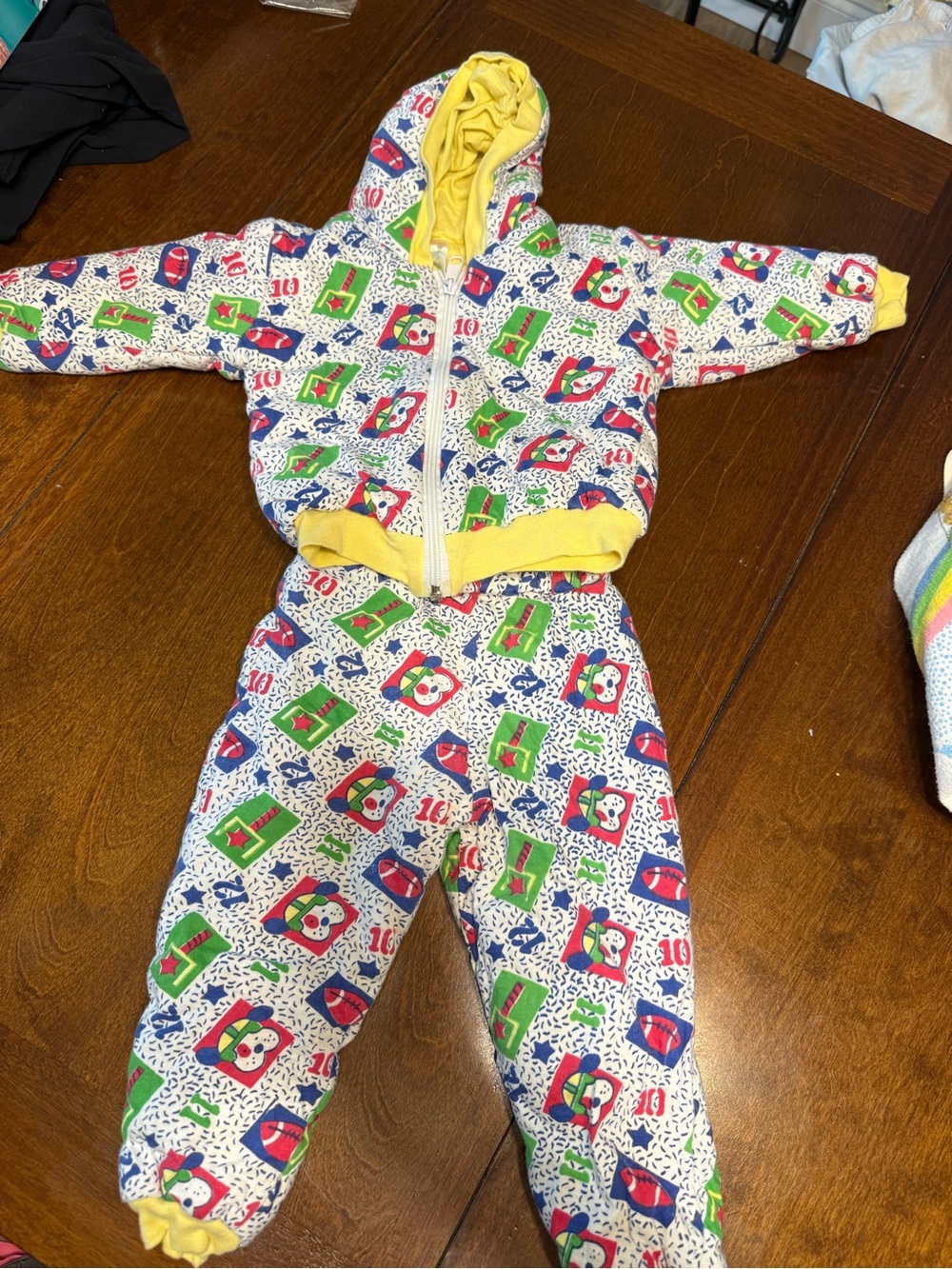 Vtg 90s Kalamazoo Kids Puffy Sweat Suit Set 24M Dogs Graphic Cotton Football